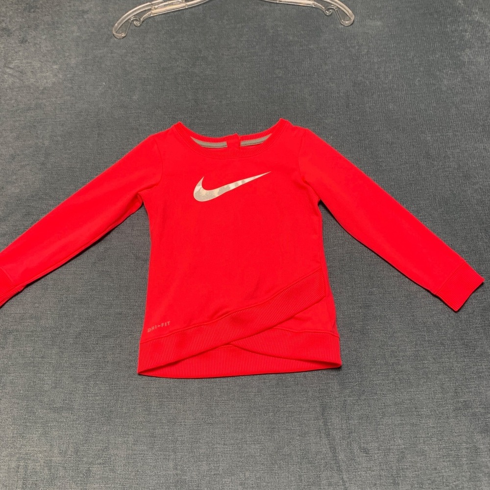 Nike Dri-Fit Sweatshirt Girls 24M Red Crossover Swoosh Logo Athletic Performance